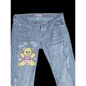 Vintage Milklim lolita hug me teddy bear hickory stripe jeans size 31